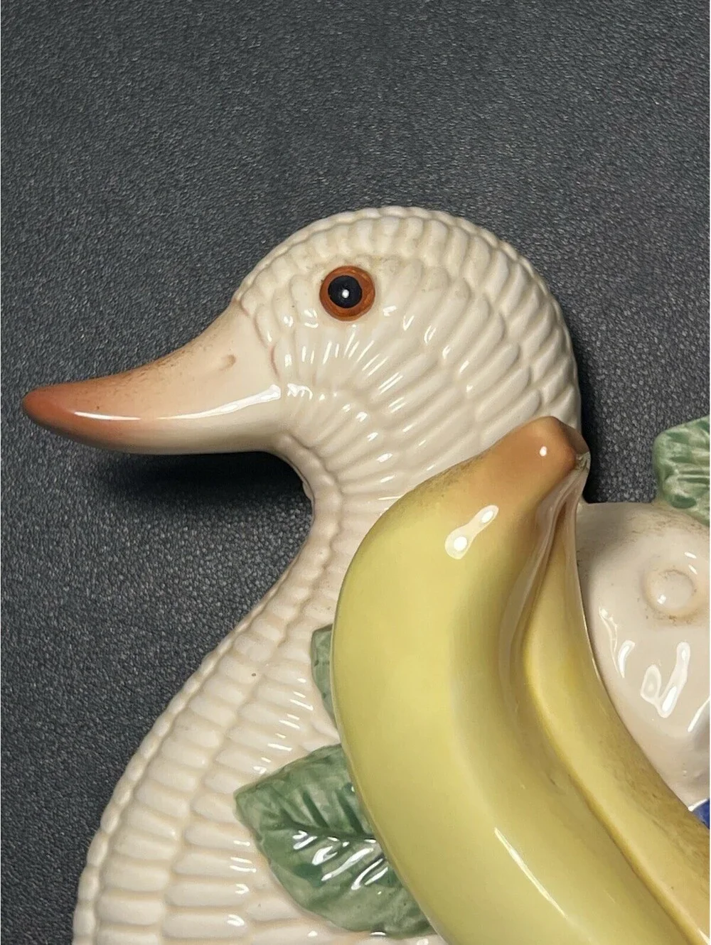 Vintage 1960s Set Of 2 Ceramic Duck Fruit Wall Plaques Decor, 10x8”